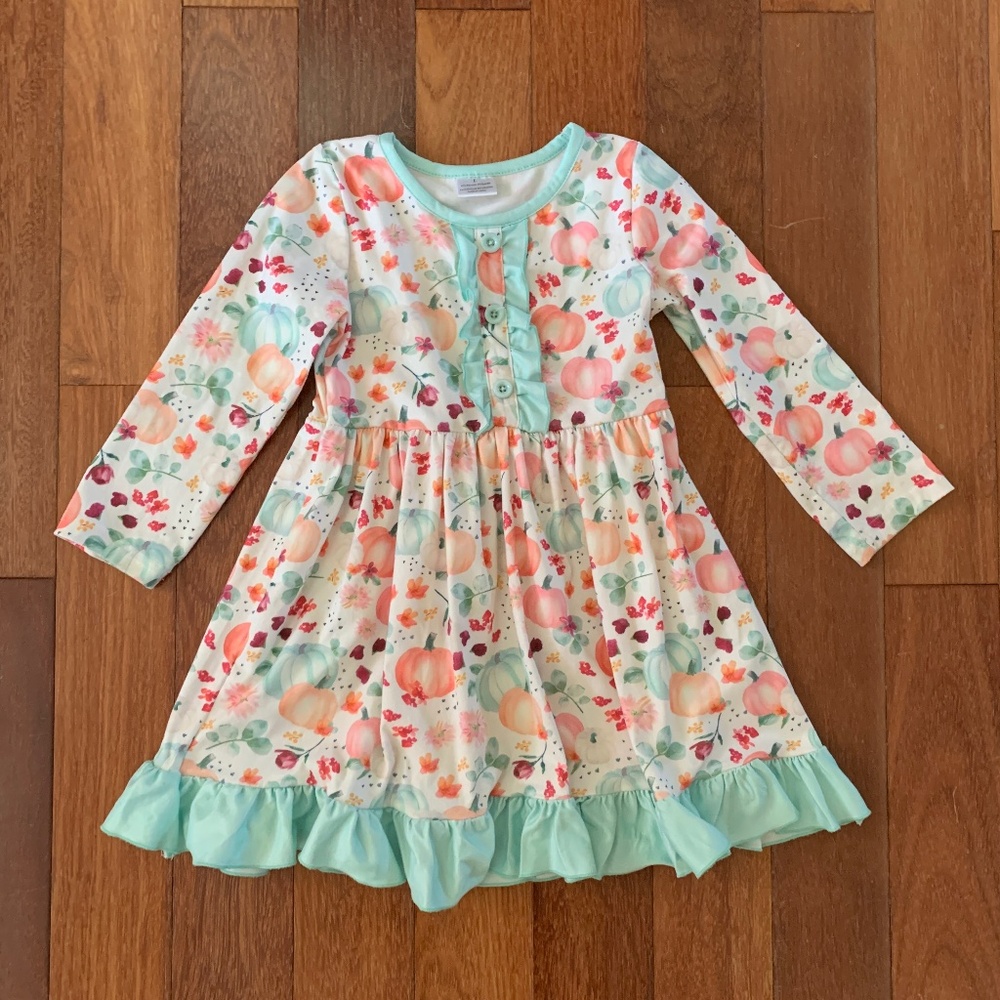 Girls Pastel Ruffle Pumpkin Fall Halloween Autumn Dress Pink 5T